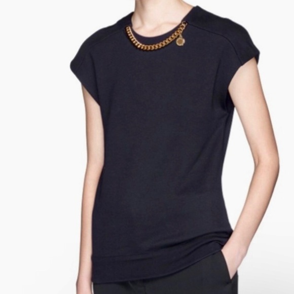 Stella McCartney Gold Chain Neckline Top in navy size 4 - Picture 1 of 7